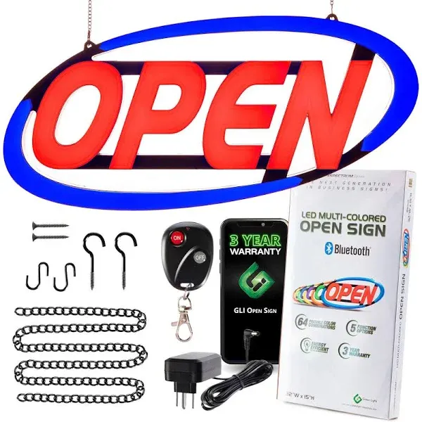 GLI Led Open Sign for Business – Stand Out with 64 Super-Bright Color Combos to 