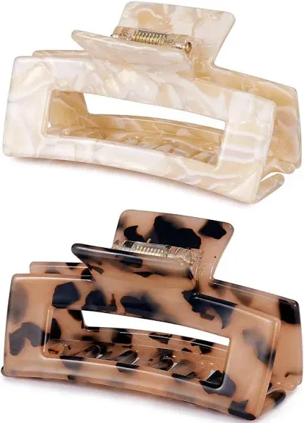 Textention 3 Inch Cutout Rectangle Hair Claw Clips (2 Pack)