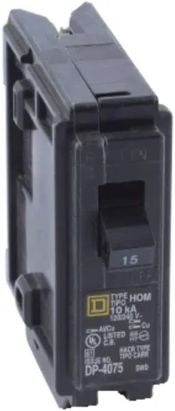 Homeline 15 Amp One-Pole Circuit Breaker HOM120CP, Square D Breakers 120/240 VAC