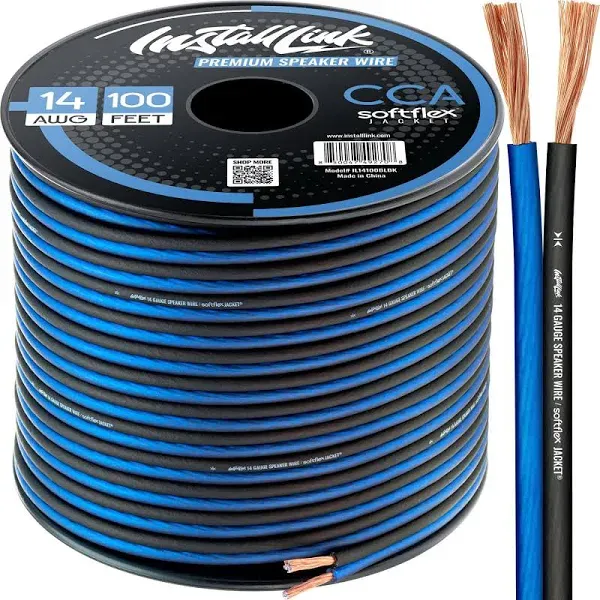 14 Gauge Speaker Wire for Car, Home or RV Audio Cable, 100ft, CCA, Blue/Black