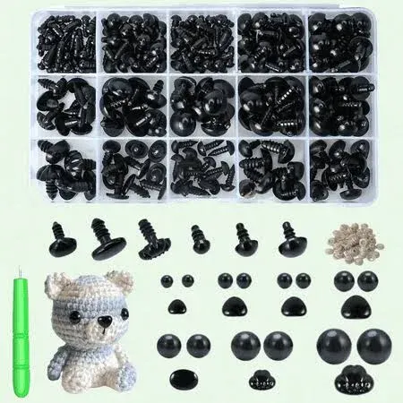 Safety Eyes and Noses, 462Pcs Black Plastic Stuffed Crochet Eyes with Washers...