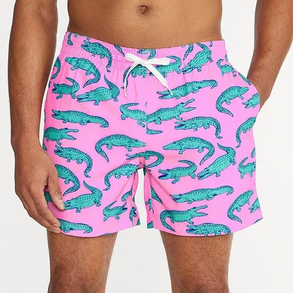 Chubbies The Glades Shorts Mens Large Pink 5.5&quot; Lined Swim Trunks Alligators