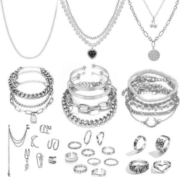 36 Pcs Silver Plated Jewelry Set