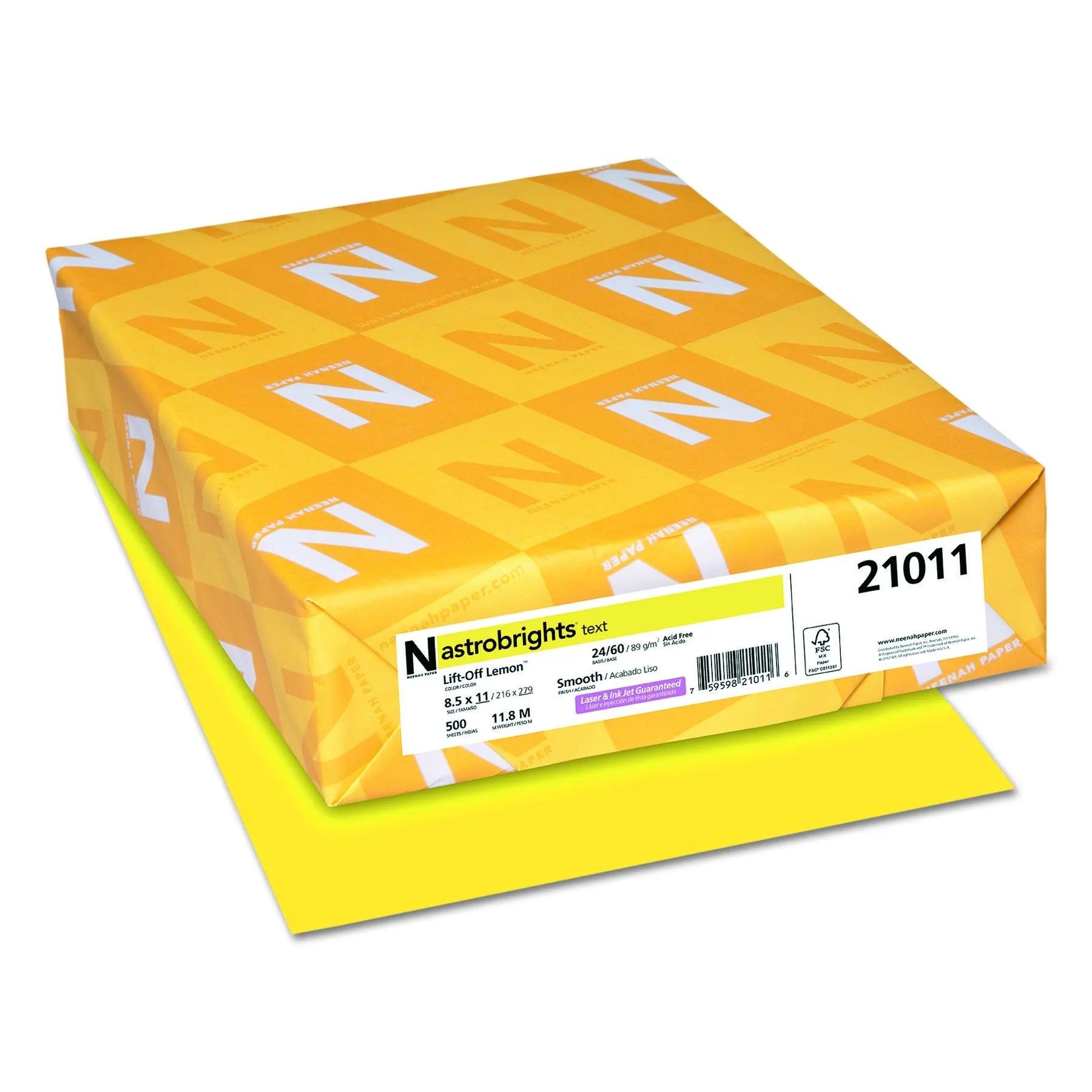 Neenah Astrobrights Bright Color Paper, Letter Size, Lift-Off Lemon, 500 Sheets