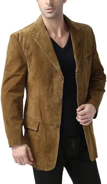 BGSD Men's Robert Three-Button Suede Leather Blazer