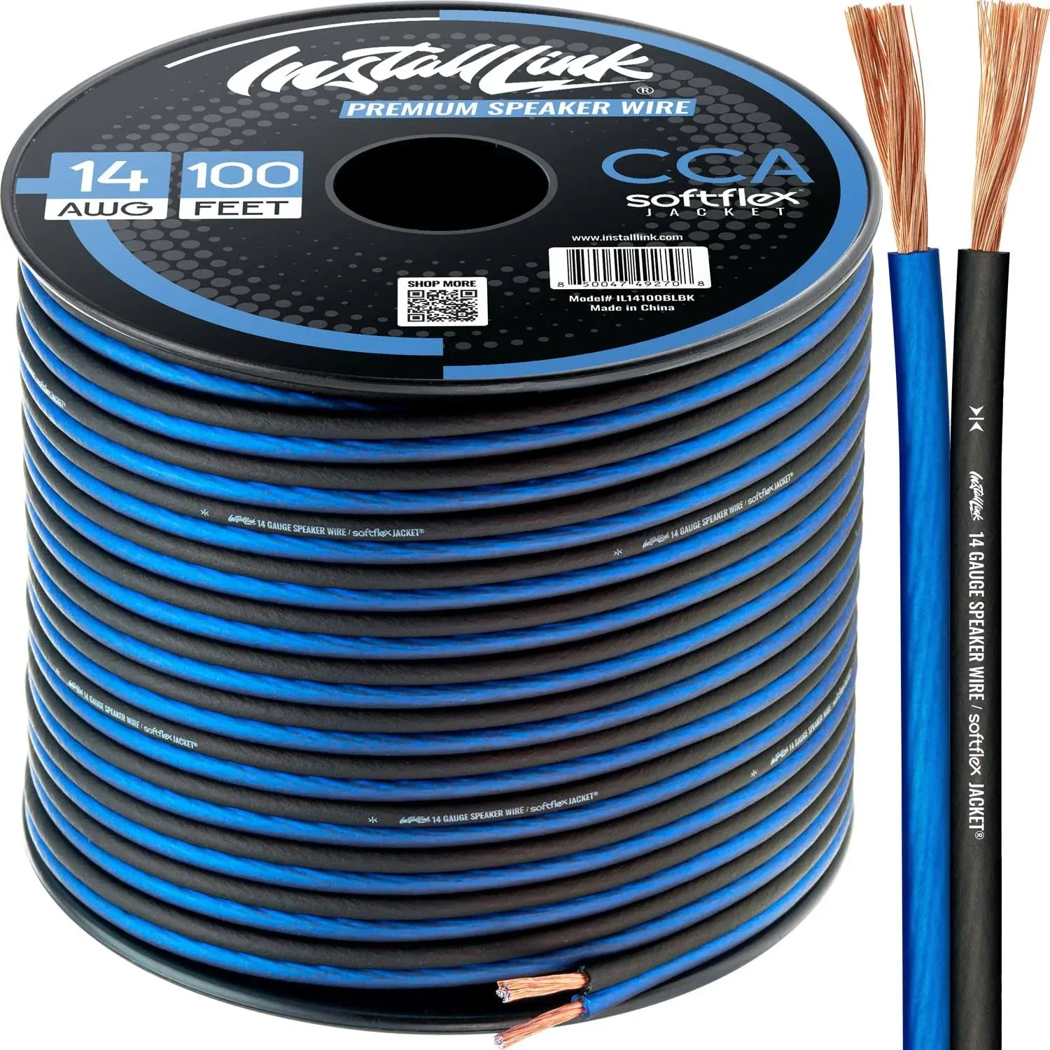 14 Gauge Speaker Wire for Car, Home or RV Audio Cable, 100Ft, CCA, Blue/Black