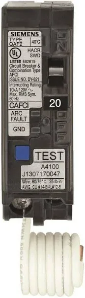 Siemens QA120AFC 20 Amp Single Pole Combination AFCI Circuit Breaker