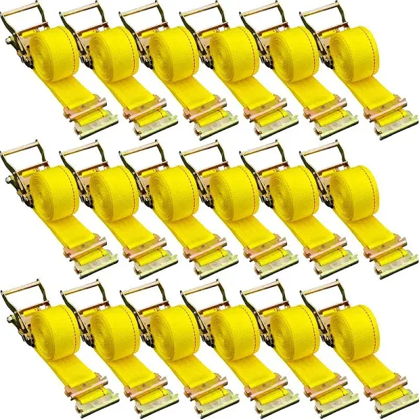 E Track Ratchet Straps Tie Down Strap (8-Pack), 2in×15ft Heavy Duty Tie Down Cargo Straps，4400 LBS Breaking Strength E Track Trailer Tire Straps for Tires Motorcycles Tailers Loads, Yellow.