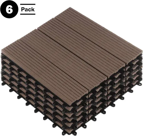 Interlocking Deck Tiles - 6-Pack 11.6-inch Waterproof All Weather Outdoor Flooring Balcony Poolside or Patio Click Decking by Pure Garden (Mocha)