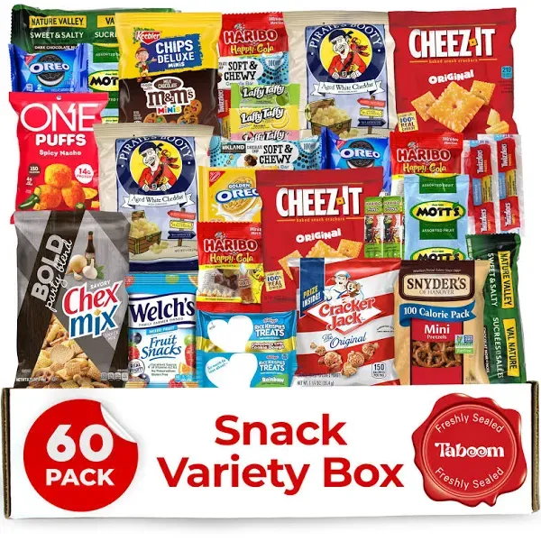 Variety Snack Box for Adults - 60 Count Care Package for Kids, College Studen...