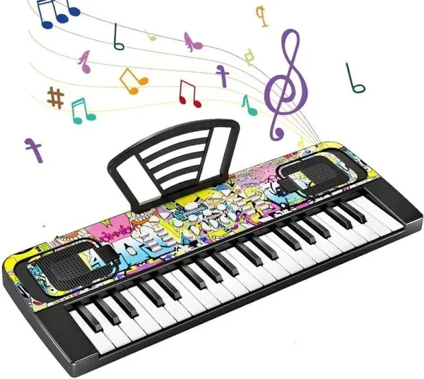 37 Keys Electronic Piano Keyboard Toy for Kids with Music Book Bracket (BLACK)