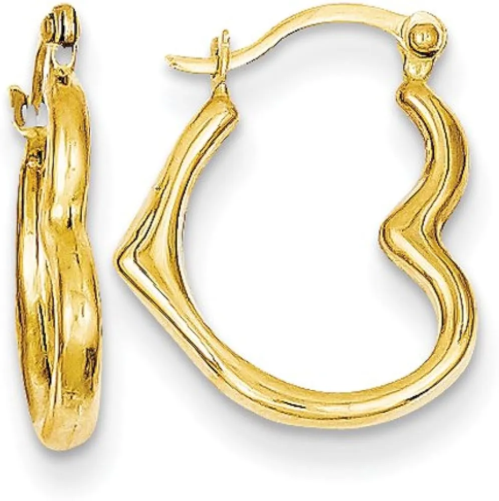 14K Heart Shaped Hollow Hoop Earrings