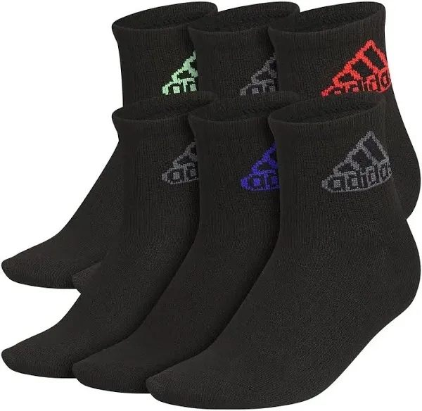 adidas Youth Kid&#039;s Cushioned Quarter Socks Assorted (6-Pair) Size 5Y-7Y