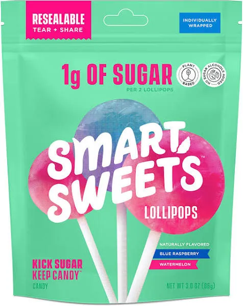 Smart Sweets Blue Raspberry/Watermelon Lollipops