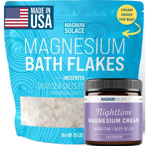 Magnesium Flakes for Bath 10 LBS, Plus Nighttime Magnesium Cream - Inside The...