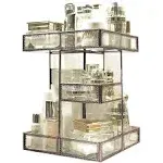 360 Degree Rotation Makeup Organizer Antique Countertop Cosmetic Display(Brass)