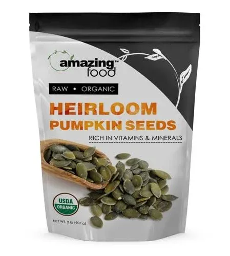 Amazing Food Heirloom Pumpkin Seeds  | 2 Lb | 30 Grams per Serving | 30 Servings | USDA Organic