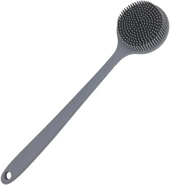  Silicone Back Scrubber for Shower Bath Body Brush with Long Handle () Gray