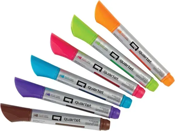 Quartet&#174; Premium Glass Board Dry Erase Marker, Medium Bullet Tip, Assorted Colors, 6/Pack ;