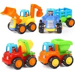 Inertia Toy Early Educational Toddler Baby Toy Friction Powered Cars Push and Go Cars Tractor Bulldozer Dumper Cement Mixer Engineering Vehicles Toys for Children Boys Girls Kids Gift 4PCS