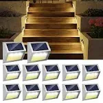 Solar Deck Lights Outdoor Jsot [Warm Light] Bright Fence Light with Light Sensor Waterproof Stainless Steel Step Stairs LED Lamp Lighting Patio Garden