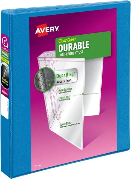 Avery&#174; Durable View Binder with DuraHinge and Slant Rings, 3 Rings, 1.5&quot; Capacity, 11 x 8.5, Blue ;