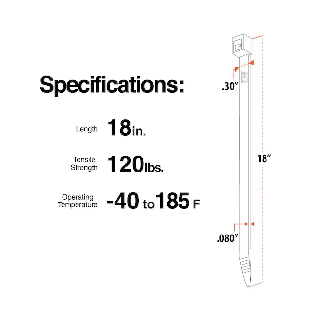 TR Industrial 18-in Nylon Zip Ties White with Uv Protection (50-Pack) | TR88305N