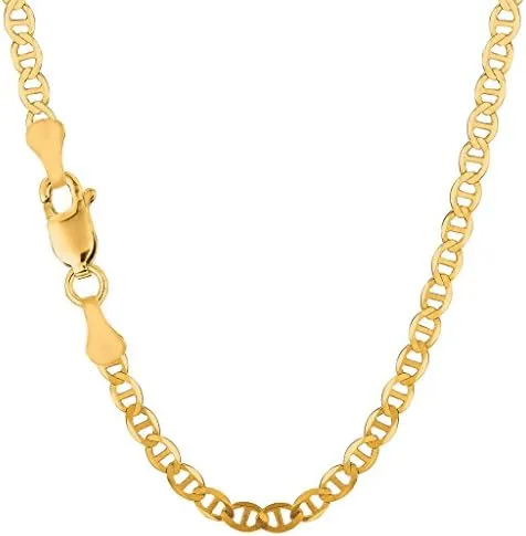 14K Solid Yellow Gold Diamond Cut Mariner Chain Necklace