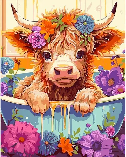 tigdtiu Cow Paint by Numbers for Adults Highland Cow Flower Paint by Numbers for Adults Beginners