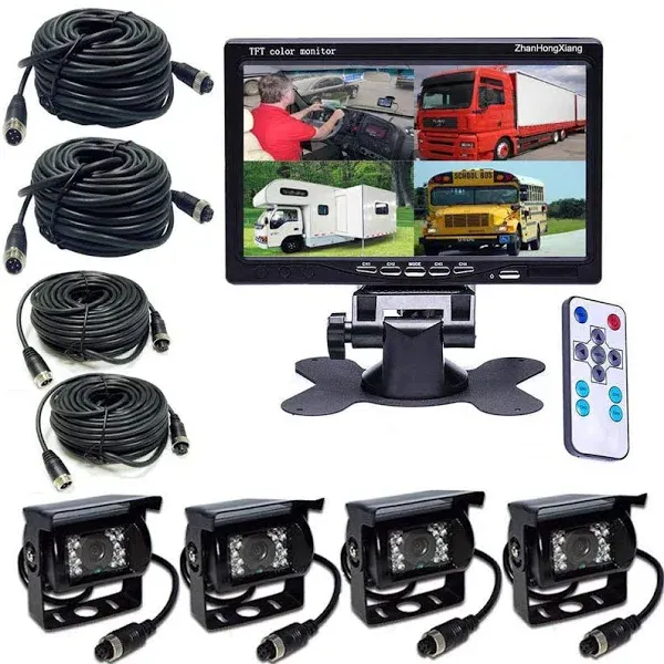 HD 1080p Backup Camera 7" Monitor 4x 4 Pin AHD Car Reverse Rear View Mirror