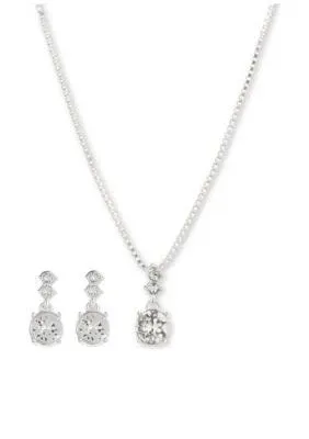 Silver-Tone and Crystal Necklace and Earrings Set