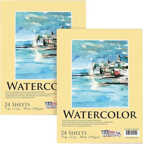 U.S. Art Supply 9" x 12" Premium Heavyweight Watercolor Painting Paper Pad