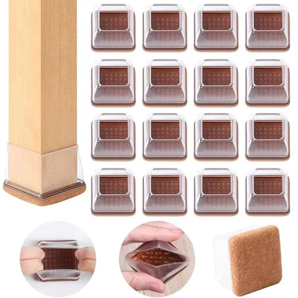 Ezprotekt 24 PCS Clear Square Silicone Chair Leg Floor Protectors with Felt