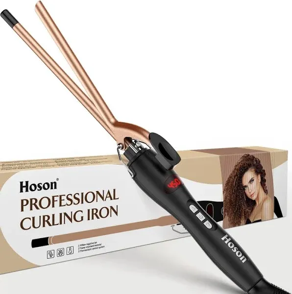 9mm Thin Curling Iron Ceramic, 3/8 Inch Small Barrel Curling Wand for Long & Short Hair, LCD Display with 9 Heat Setting Include Glove(Golden)