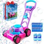 SLOOSH Bubble Lawn Mower Toddler Toys - Kids Toys Bubble Machine Summer, Pink