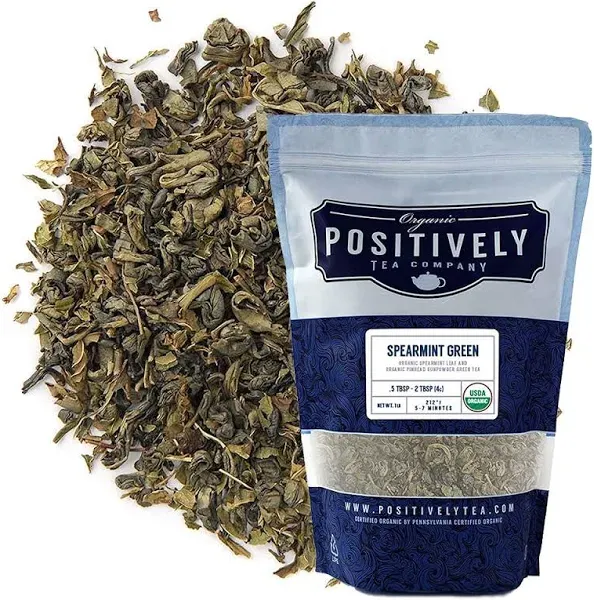 Organic Positively Tea Company, Spearmint Green Tea, Loose Leaf, 4 Ounce