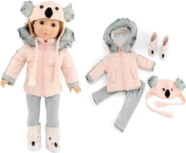 Emily Rose 18 Inch Doll Clothes 4-PC 18" Doll Winter Snow Jacket Coat Koala Outfit Gift Set, Includes Knit Hat and 18-in Doll Boots