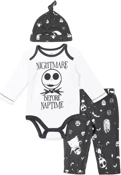 Disney Nightmare Before Christmas Jack Skellington Zero Bodysuit Pants and Hat 3 Piece Outfit Set Baby to Baby