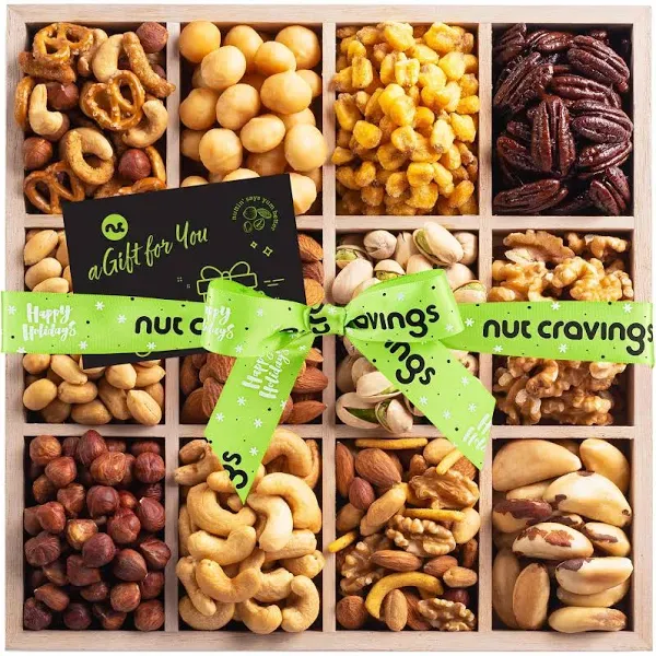 NUT CRAVINGS Gourmet Collection - Christmas Nuts Gift Basket with Happy Holid...