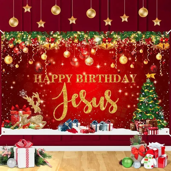 RUMIA Happy Birthday Jesus Party Decorations Banner