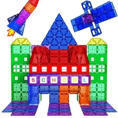 100-Piece Magnetic Tiles Building Blocks Set, 3D Magnet Tiles for Kids Boys Girl