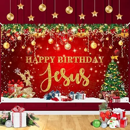 RUMIA Happy Birthday Jesus Party Decorations Banner