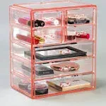 Sorbus Makeup and Jewelry Case Display-3 Large and 4 Small Drawers - Pink