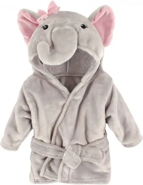 Hudson Baby Plush Animal Face Bathrobe Pretty Elephant hooded bath robe, 0-9 Months