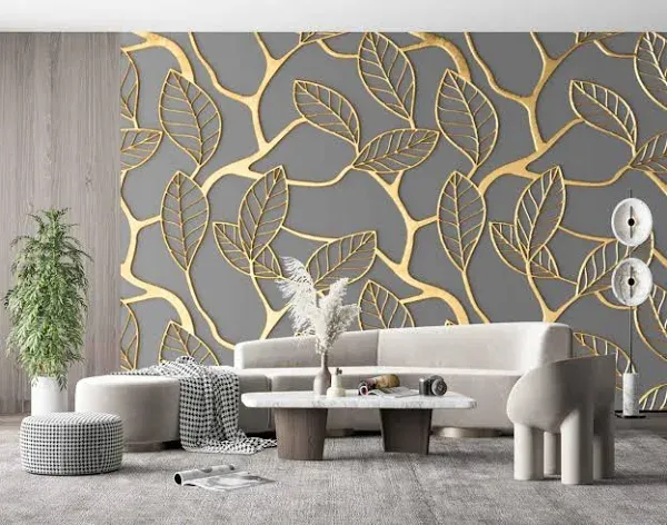 -3d Wallpaper Golden Leaves Mural Wallpaper Bedroom Living Room Decor 103&#034; x ...