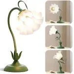 WERFOP Vintage Flower Table Lamp, LED Reading Lamp Cute Flower Bedside Night Light 3 Color Modes Gooseneck Desk Lamp for Living Room Office Reading