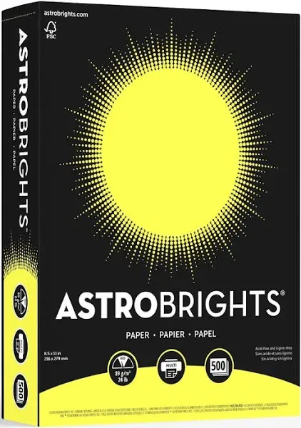 Astrobrights Color Paper Lemon 8 1/2" x 11" 24 lb. Lift-Off 500 Sheets