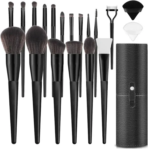 Makeup Brushes With Case 20PCs Professional Makeup Brush Set, Foundation Powder Eyeshadow Brush Set Eyebrow Concealer Contour Travel Brushes Kit with Holder & 2 Powder Puff-White