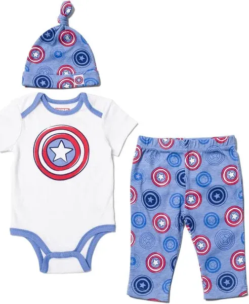 Marvel Avengers Spider-Man Infant Baby Boys Bodysuit Pants and Hat 3 Piece Outfit Set Newborn to Infant