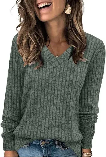 SAMPEEL V Neck Long Sleeve Shirts for Women Casual Fall Tops Lightweight Tunic Sweaters Fashion Clothes 2025